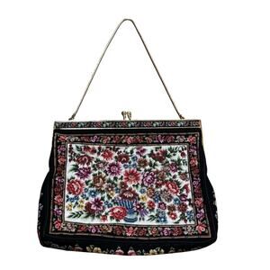 Vintage petit point needlepoint tapestry purse dressy mid century evening bag